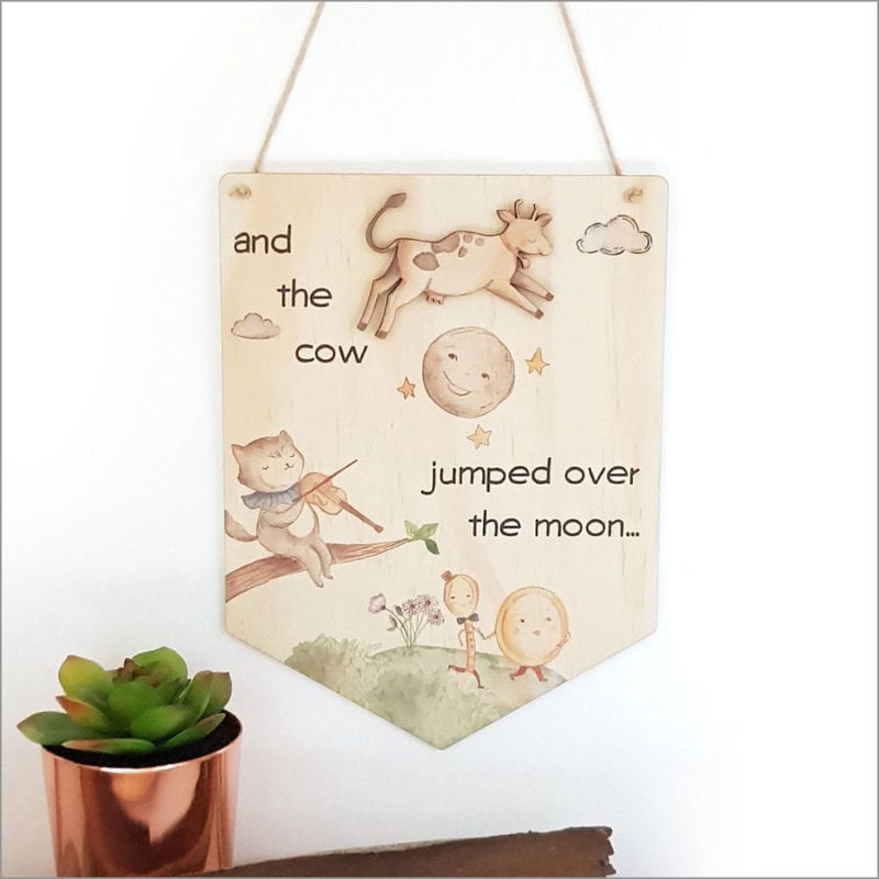 Crystal Ashley Pine Flag - Cow Over the Moon